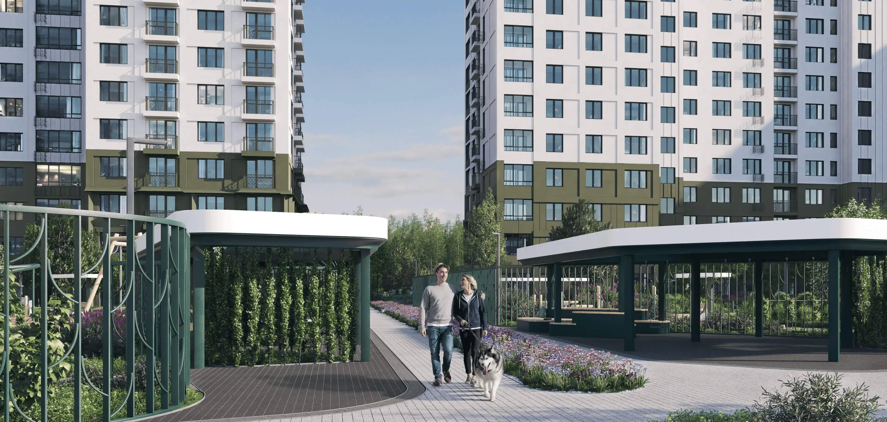 Павильоны с качелями и амфитеатром